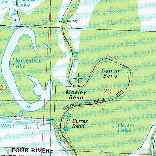 Topographic Map of Mosley Bend, MO