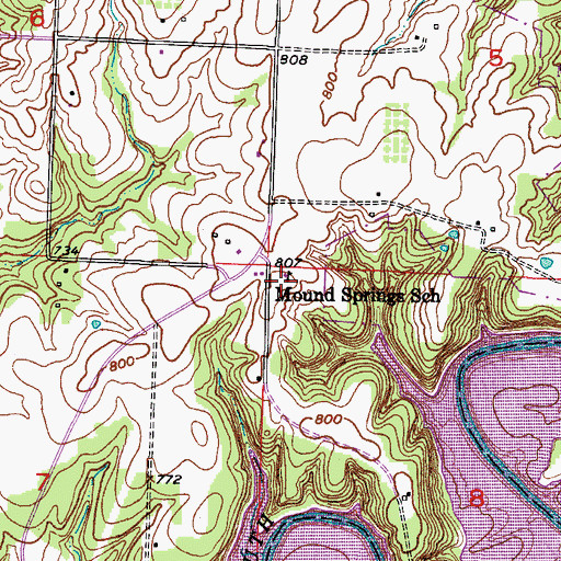Topographic Map of Mound Springs School (historical), MO