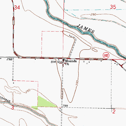 Topographic Map of Mounds Church, MO