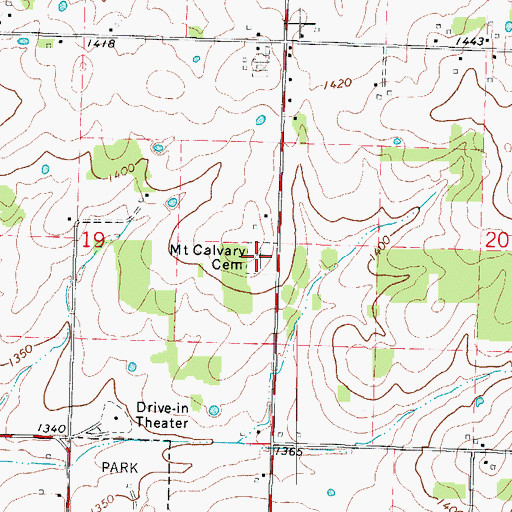 Topographic Map of Mount Calvary Cemetery, MO