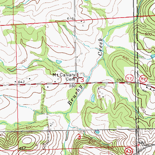 Topographic Map of Mount Calvary Cemetery, MO