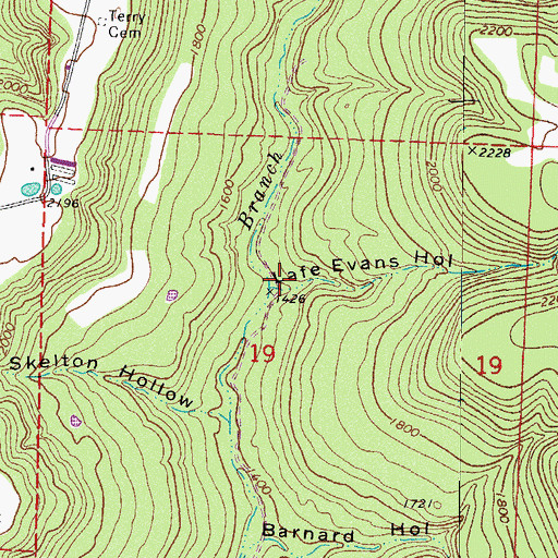 Topographic Map of Lafe Evans Hollow, AR