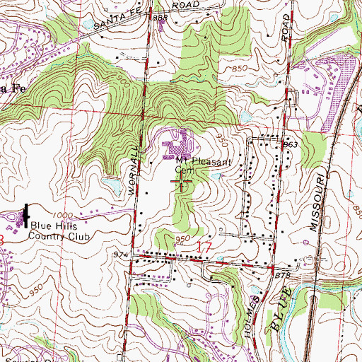 Topographic Map of Mount Pleasant Cemetery, MO