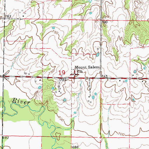 Topographic Map of Mount Salem Church, MO