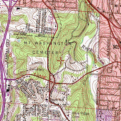 Topographic Map of Mount Washington Cemetery, MO