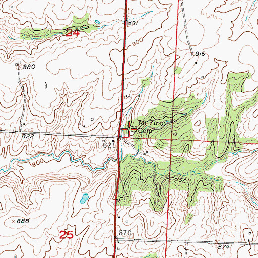 Topographic Map of Mount Zion Cemetery, MO