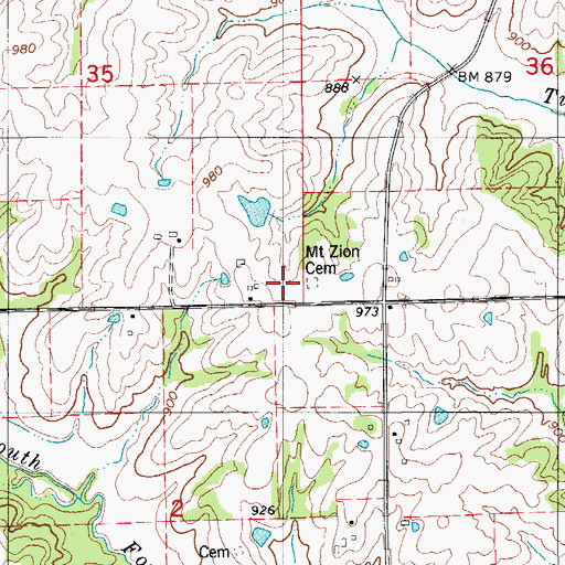 Topographic Map of Mount Zion Cemetery, MO