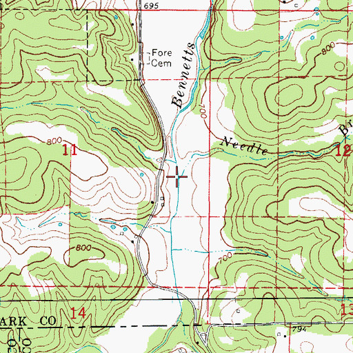 Topographic Map of Needle Branch, MO