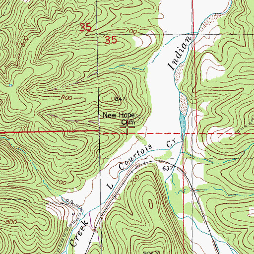 Topographic Map of New Hope Church (historical), MO