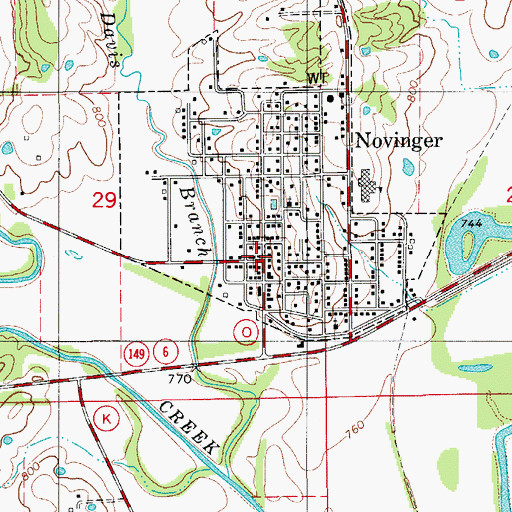 Topographic Map of Novinger, MO