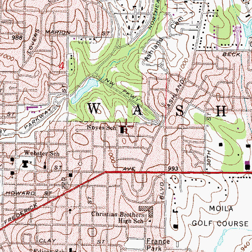 Topographic Map of Noyes Elementary School, MO