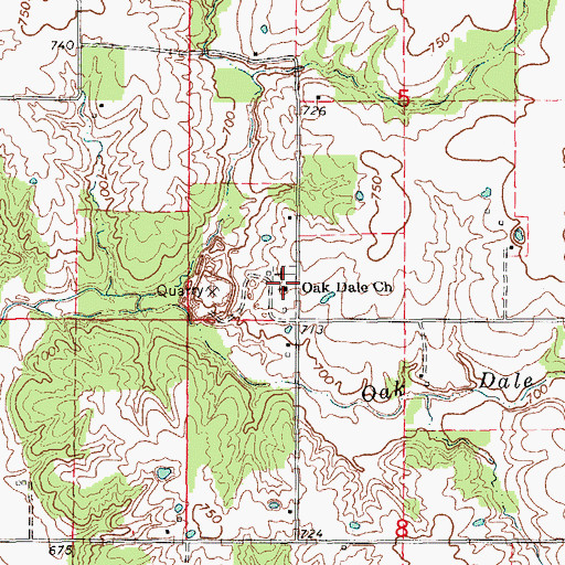 Topographic Map of Oak Dale Church, MO