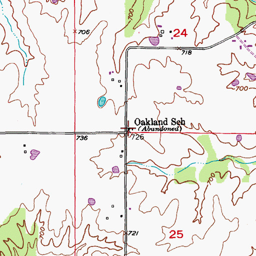 Topographic Map of Oakland School, MO