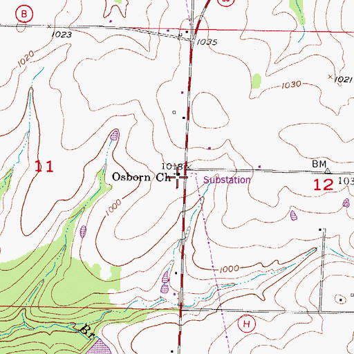 Topographic Map of Osborn Church, MO