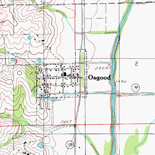 Topographic Map of Osgood, MO