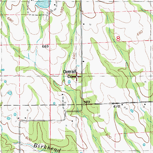 Topographic Map of Overall Cemetery, MO