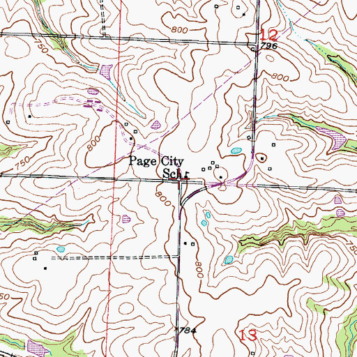 Topographic Map of Page City School (historical), MO
