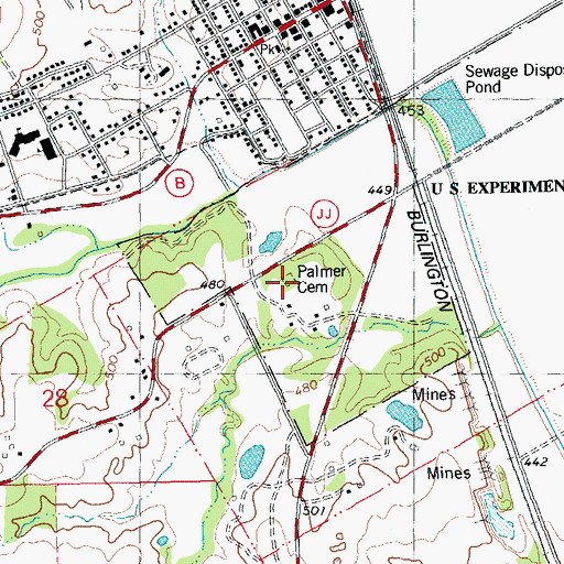 Topographic Map of Palmer Cemetery, MO