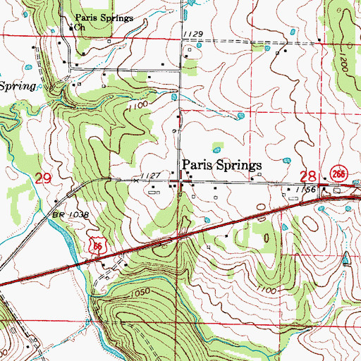 Topographic Map of Paris Springs, MO