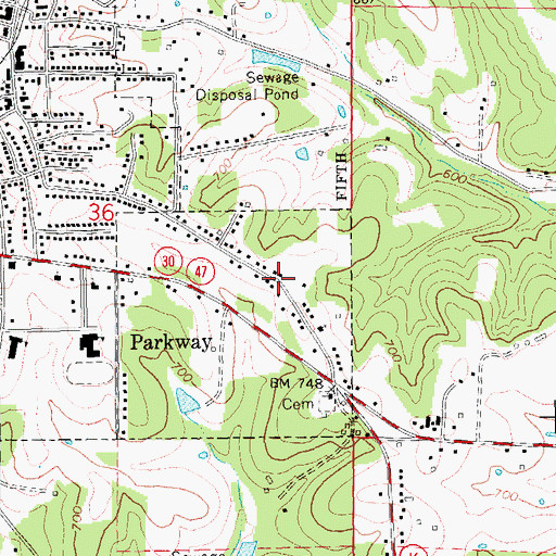 Topographic Map of Parkway, MO