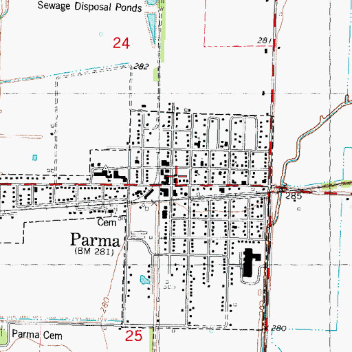 Topographic Map of Parma, MO