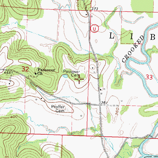 Topographic Map of Passover Cemetery, MO