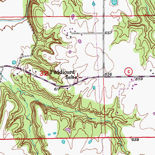 Topographic Map of Peddicord School, MO