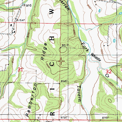 Topographic Map of Pemberton Ridge, MO