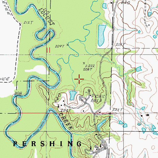 Topographic Map of Pershing State Park, MO