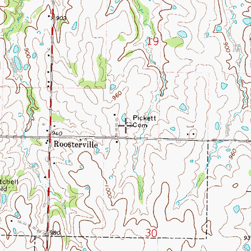 Topographic Map of Pickett Cemetery, MO