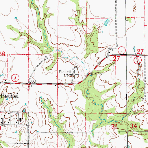 Topographic Map of Pickett Cemetery, MO