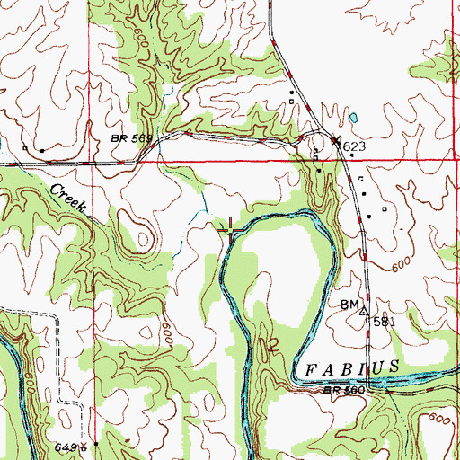 Topographic Map of Pigeon Creek, MO