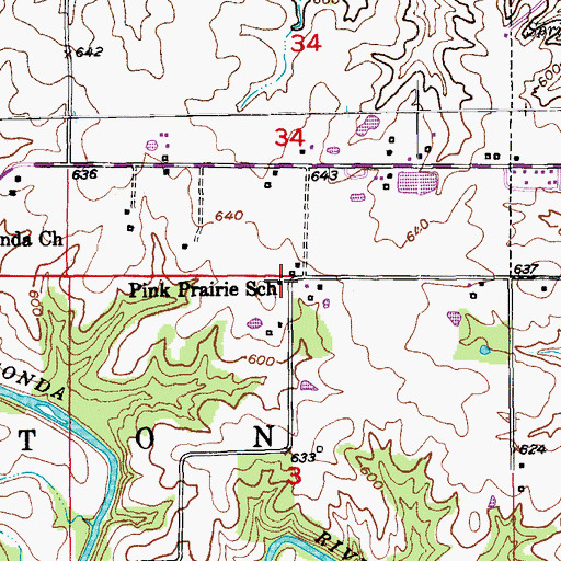 Topographic Map of Pink Prairie School, MO