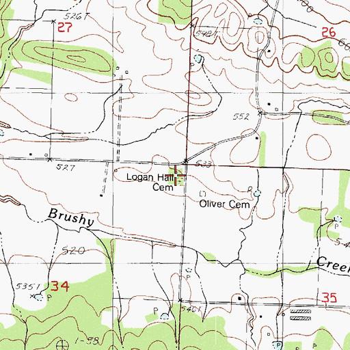 Topographic Map of Logan Hall Church, AR
