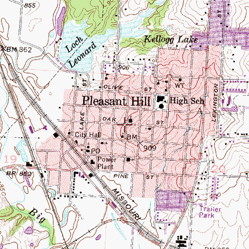 Topographic Map of Pleasant Hill, MO