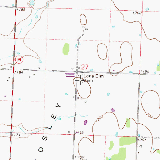 Topographic Map of Lone Elm Cemetery, AR