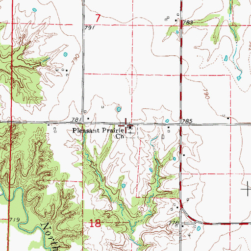 Topographic Map of Pleasant Prairie Church, MO