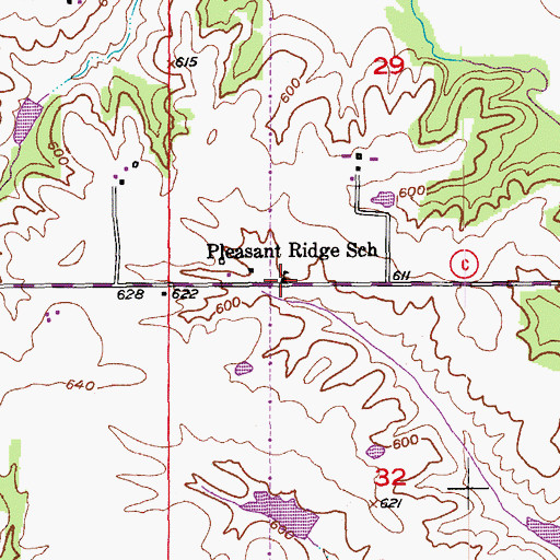 Topographic Map of Pleasant Ridge School, MO