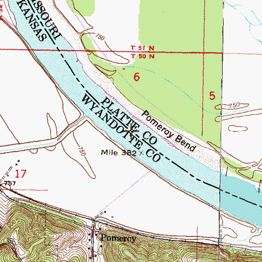 Topographic Map of Pomeroy Bend, MO