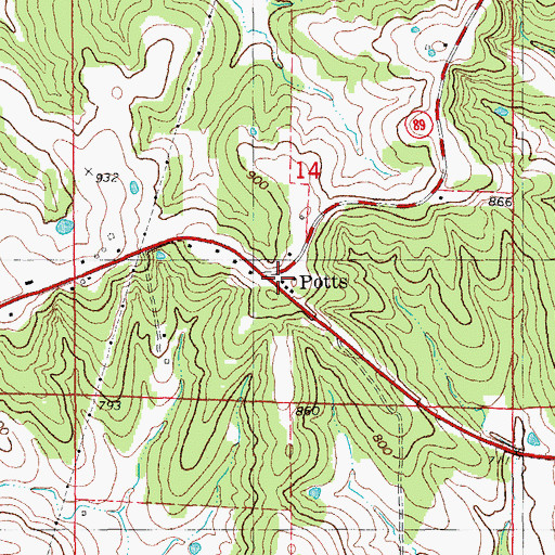 Topographic Map of Potts, MO