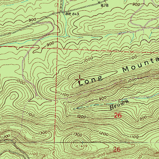 Topographic Map of Long Mountain, AR