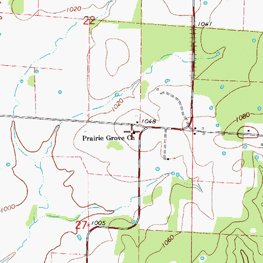 Topographic Map of Prairie Grove Church, MO