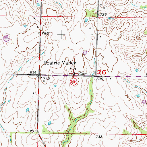 Topographic Map of Prairie Valley Church, MO