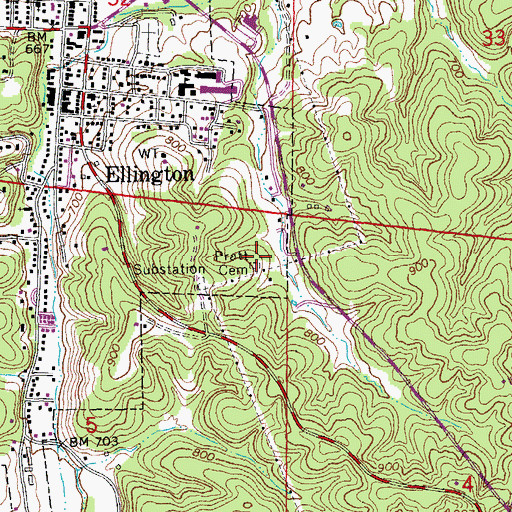 Topographic Map of Pratt Cemetery, MO