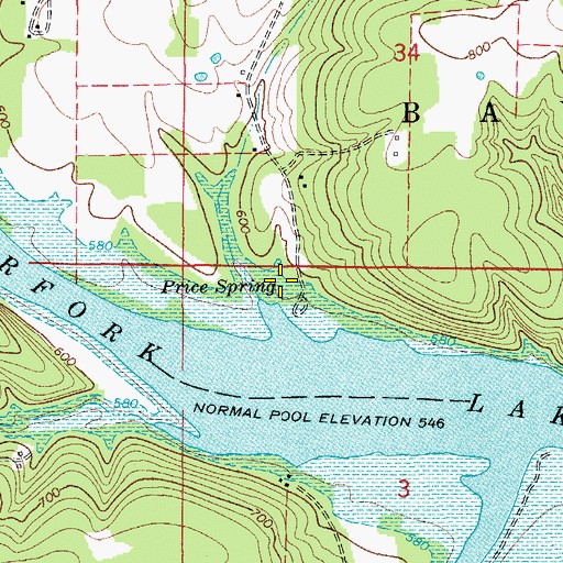 Topographic Map of Price Spring, MO