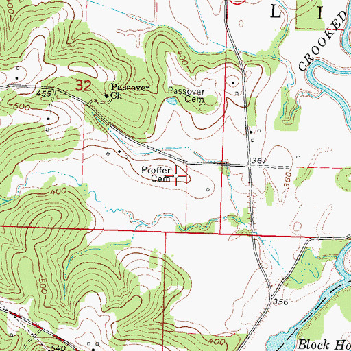 Topographic Map of Proffer Cemetery, MO