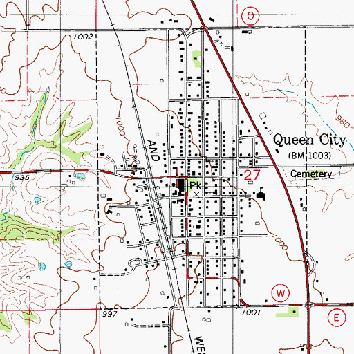 Topographic Map of Queen City, MO