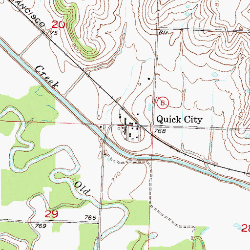 Topographic Map of Quick City, MO