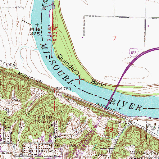 Topographic Map of Quindaro Bend, MO