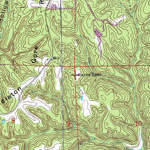 Topographic Map of Rattle Cemetery, MO